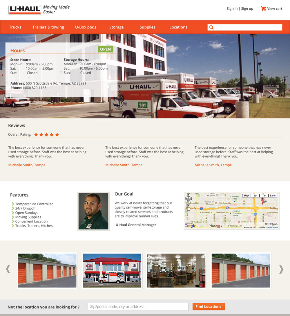 uhaul location page