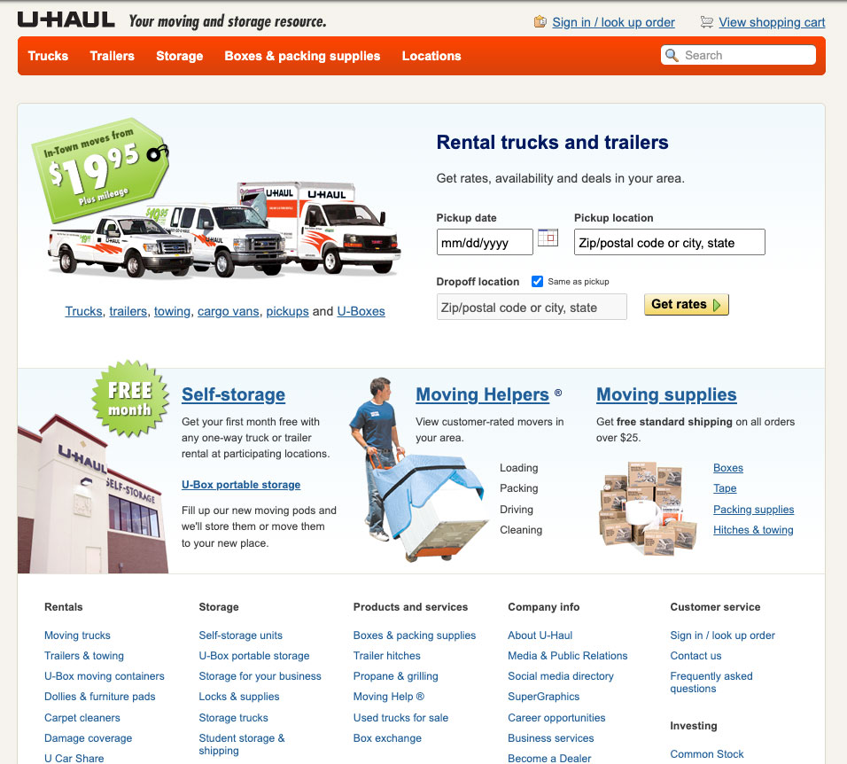 uhaul home page